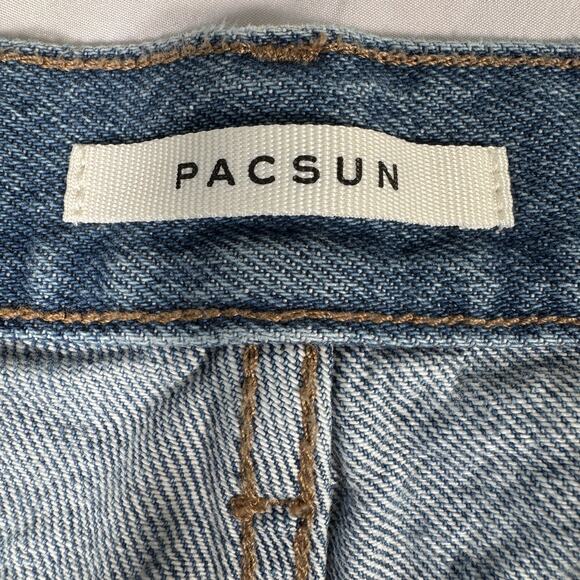 Pacsun Jeans‎ Womens 23 Blue Low Rise Straight Butterfly Print Denim Split Hem - Picture 10 of 12